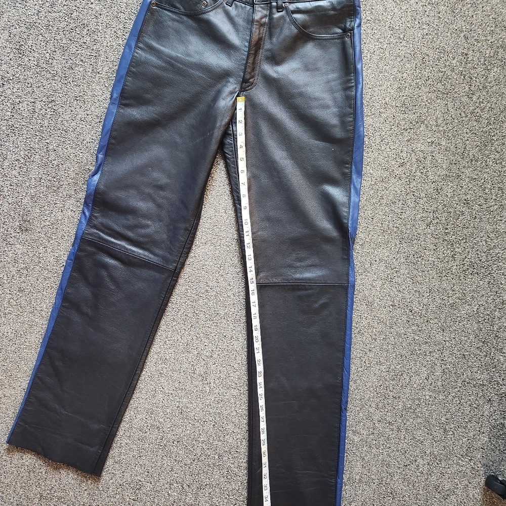 Black and Blue Leather Pants - Picture 15 of 16